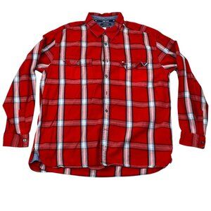 Tommy Jeans Mens Shirt XL Red Plaid Long Sleeve Button-Up Casual Classic Y2K